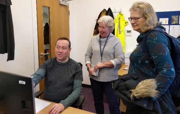 Viking Genes team talking with Prof Zosia Miedzybrodzka of the NHS Grampian Clinical Genetics Service